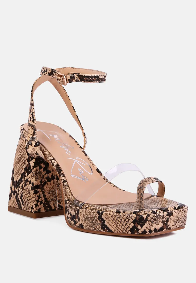 such flirt snake pattern block heeled sandals