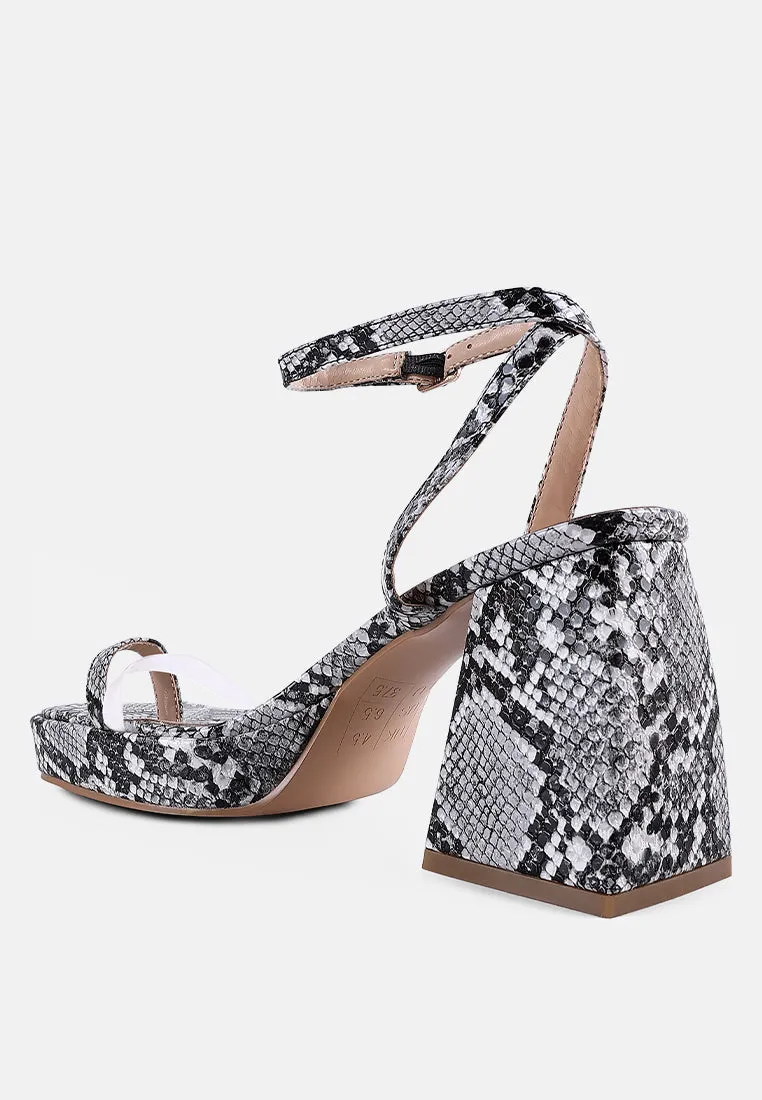 such flirt snake pattern block heeled sandals