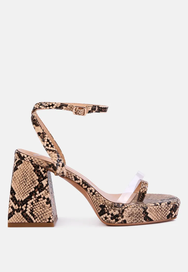 such flirt snake pattern block heeled sandals