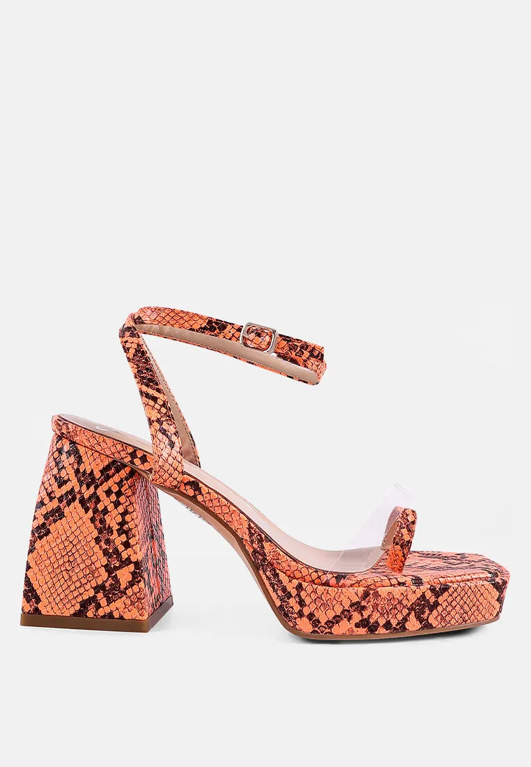 such flirt snake pattern block heeled sandals