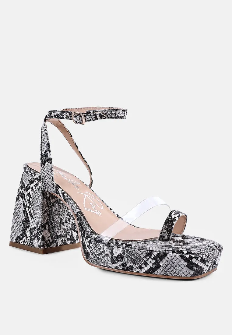 such flirt snake pattern block heeled sandals