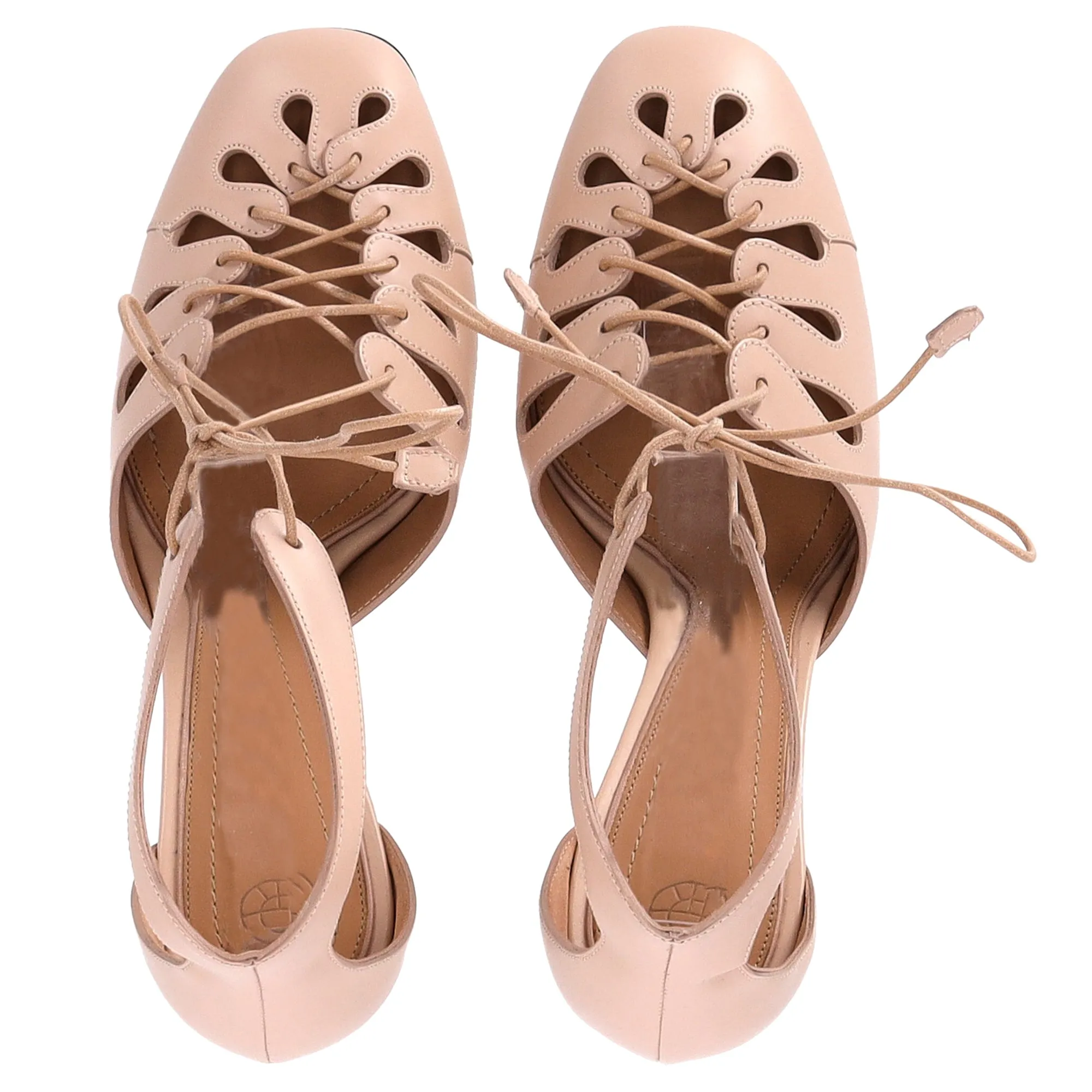 The Row Diamond Lace-Up Pumps in Nude Leather