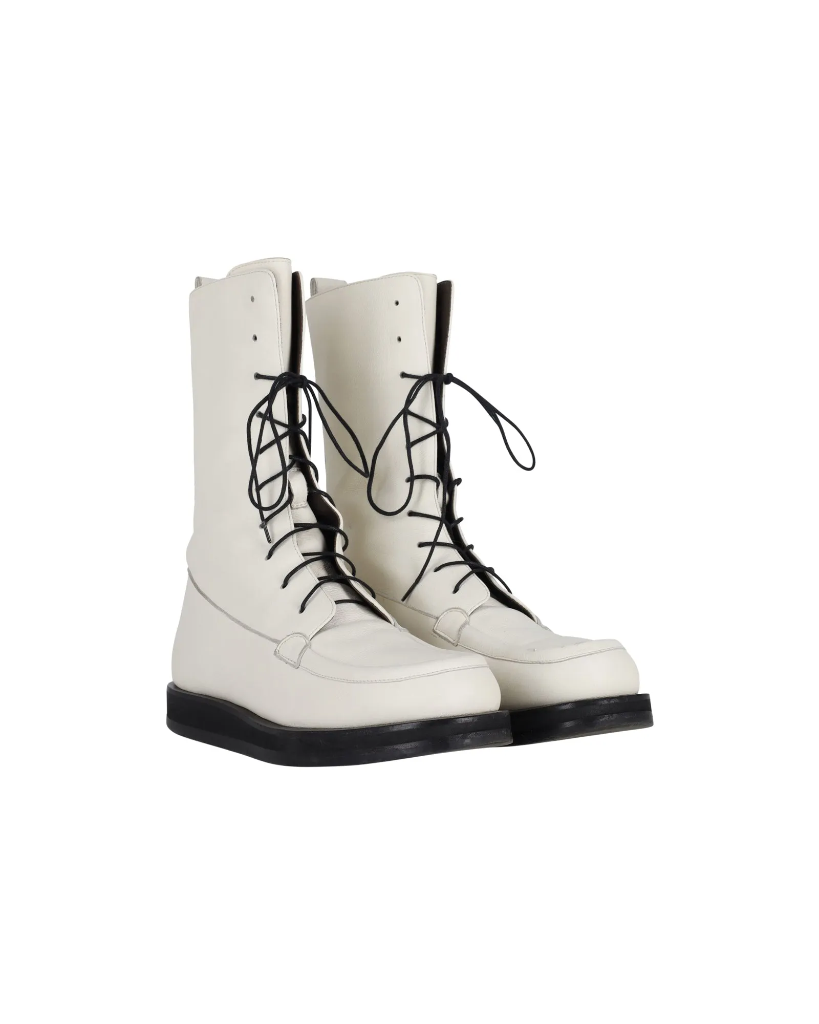 The Row Patty Lace-Up Combat Boots in White Leather