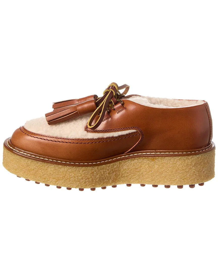 TODs Leather & Shearling Platform Loafer