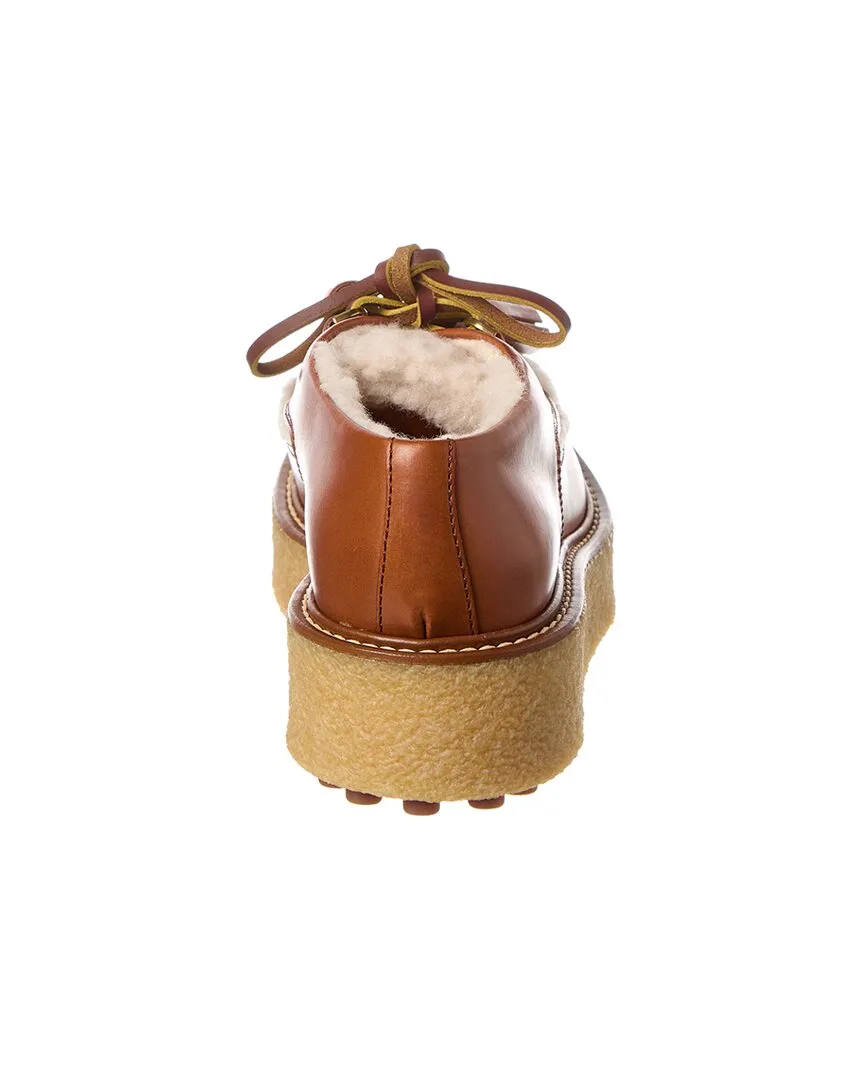 TODs Leather & Shearling Platform Loafer