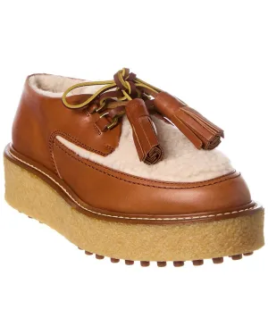 TODs Leather & Shearling Platform Loafer