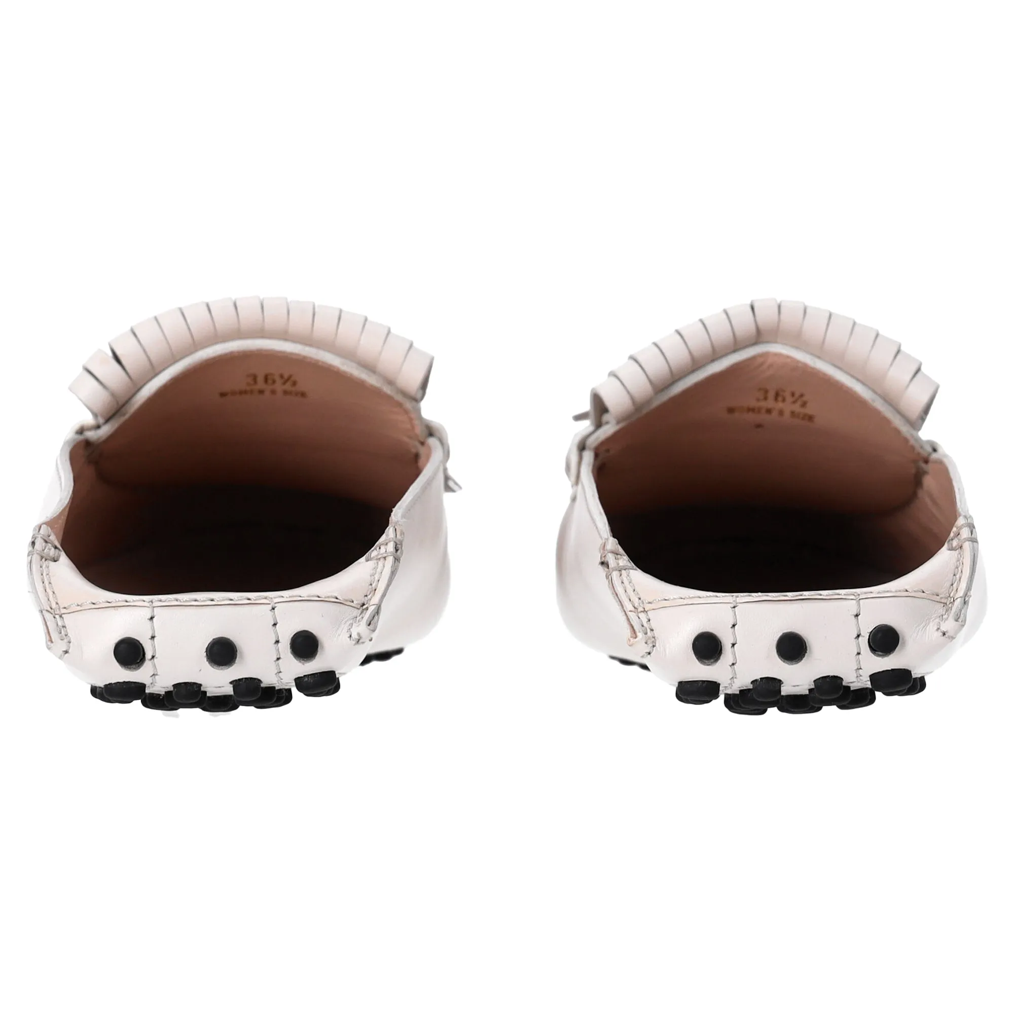 Tod's Tassel and Chain Detail Loafers in White Leather