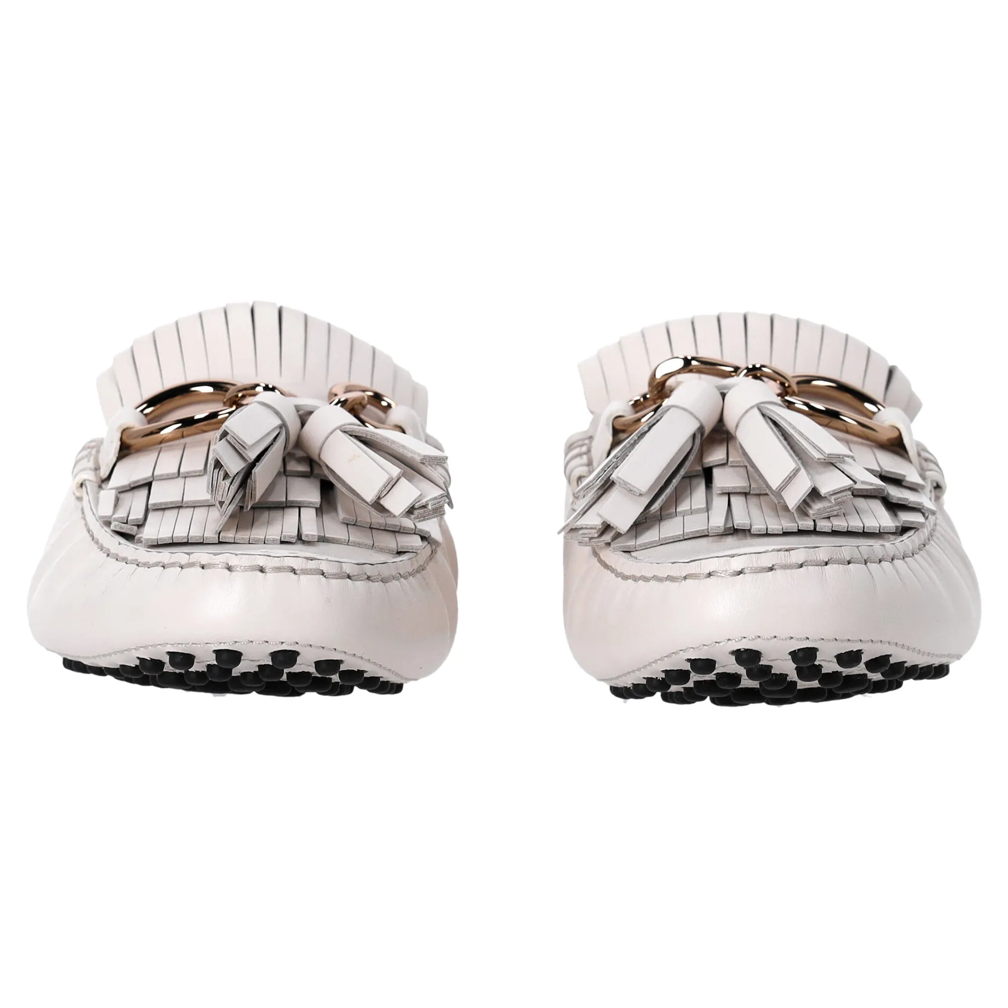 Tod's Tassel and Chain Detail Loafers in White Leather