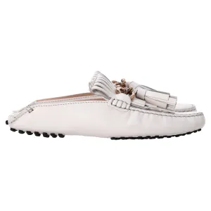 Tod's Tassel and Chain Detail Loafers in White Leather