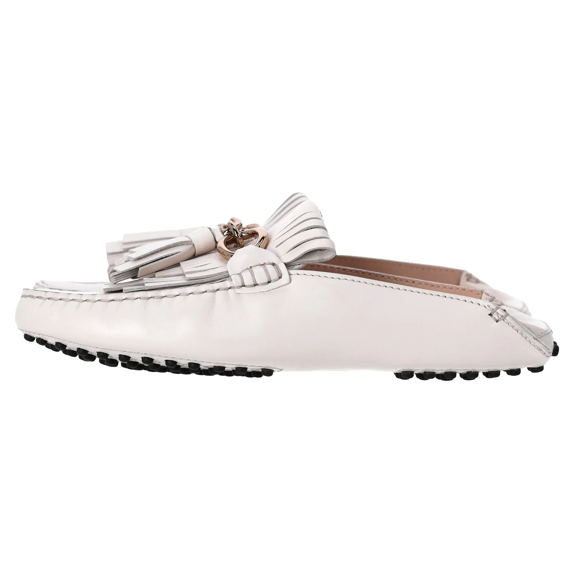 Tod's Tassel and Chain Detail Loafers in White Leather
