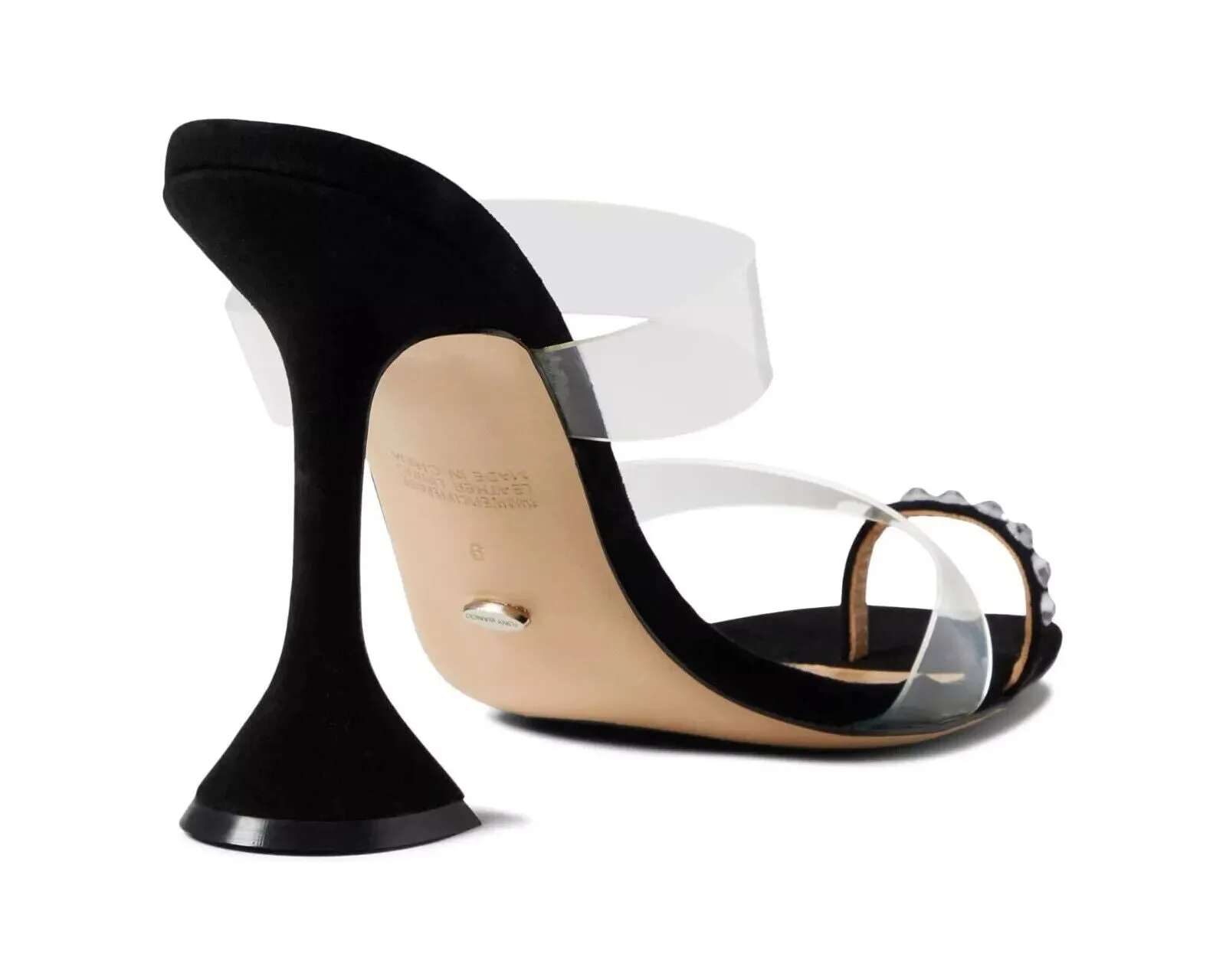 Tony Bianco Saffron Heel Women's US 7 Black Transparent Strap Square Toe KHD764