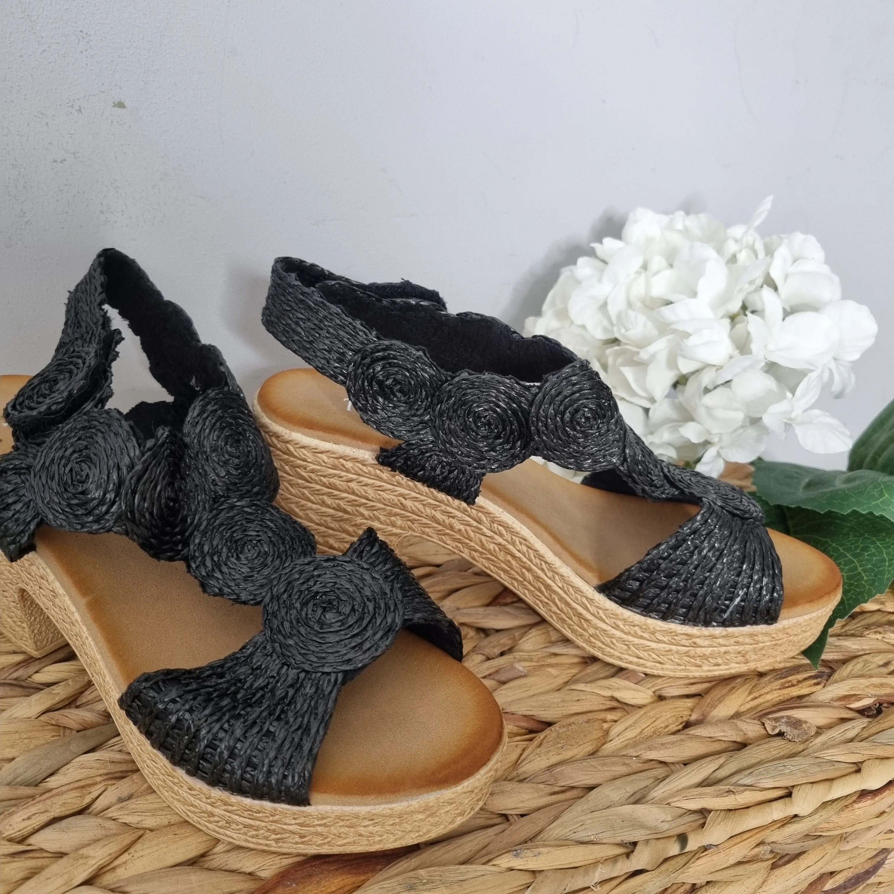 Top Staka Fabric Spiral Design Platform Heel Sandal