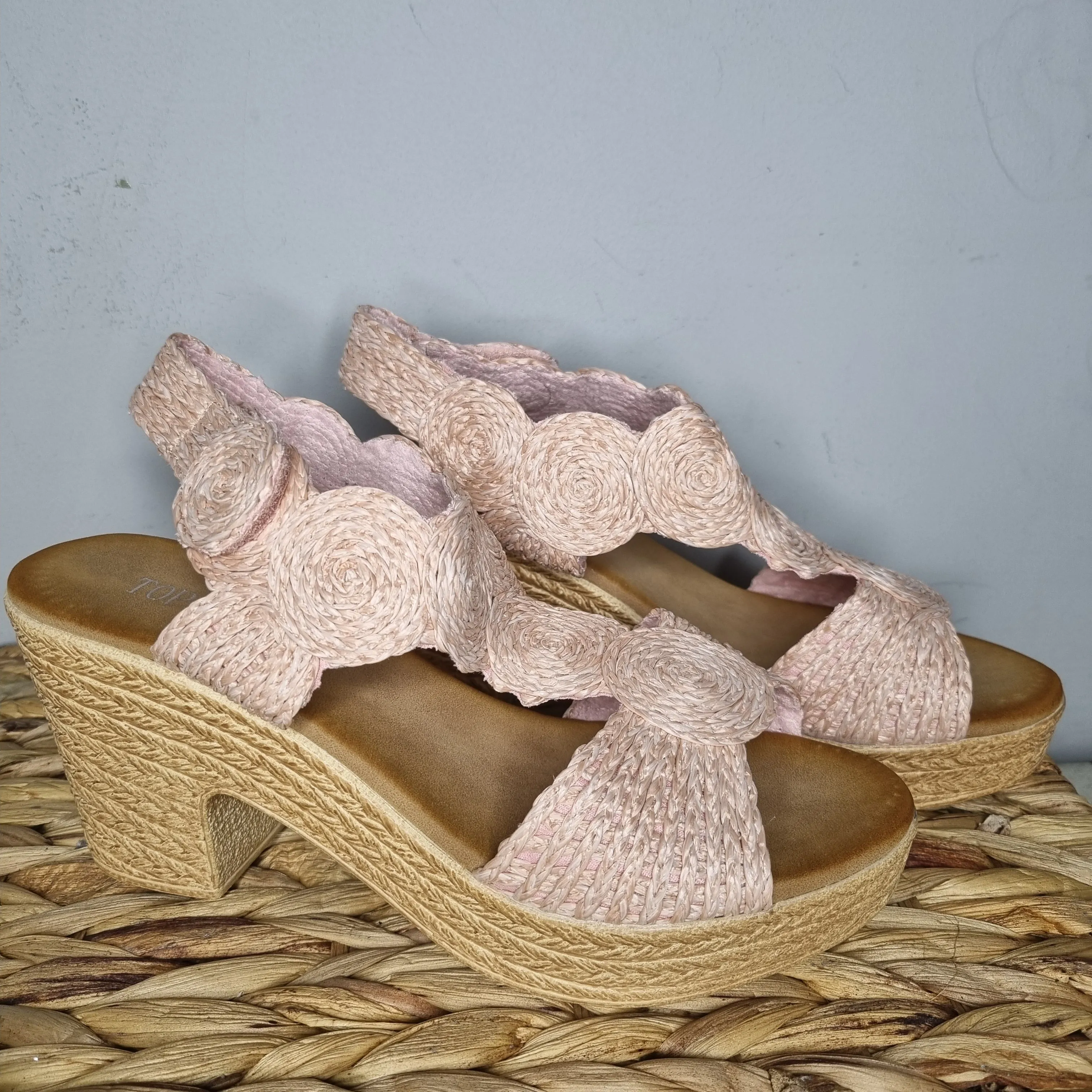 Top Staka Fabric Spiral Design Platform Heel Sandal