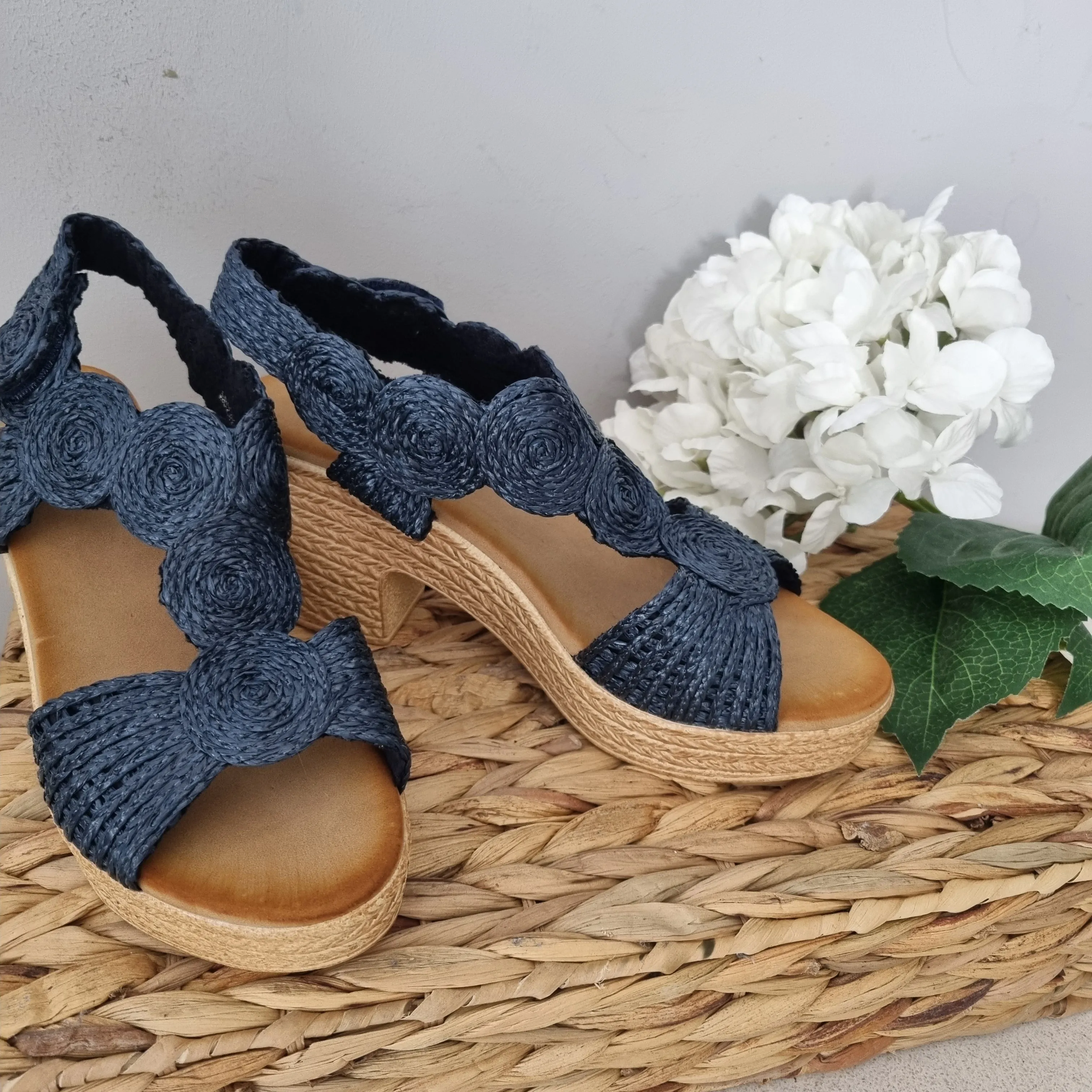 Top Staka Fabric Spiral Design Platform Heel Sandal