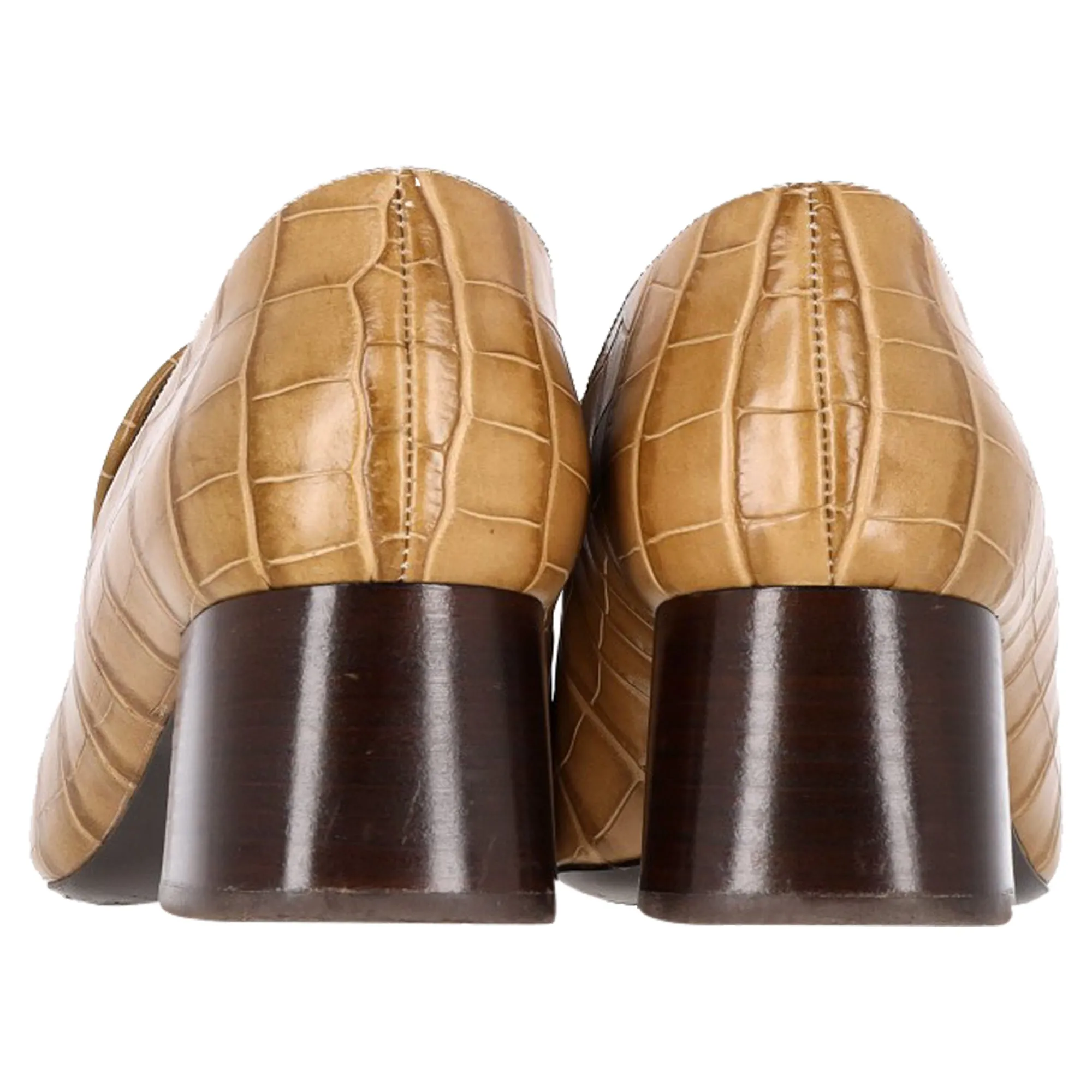 Totme Crocodile-Embossed Loafer Pumps in Brown Cowhide Leather