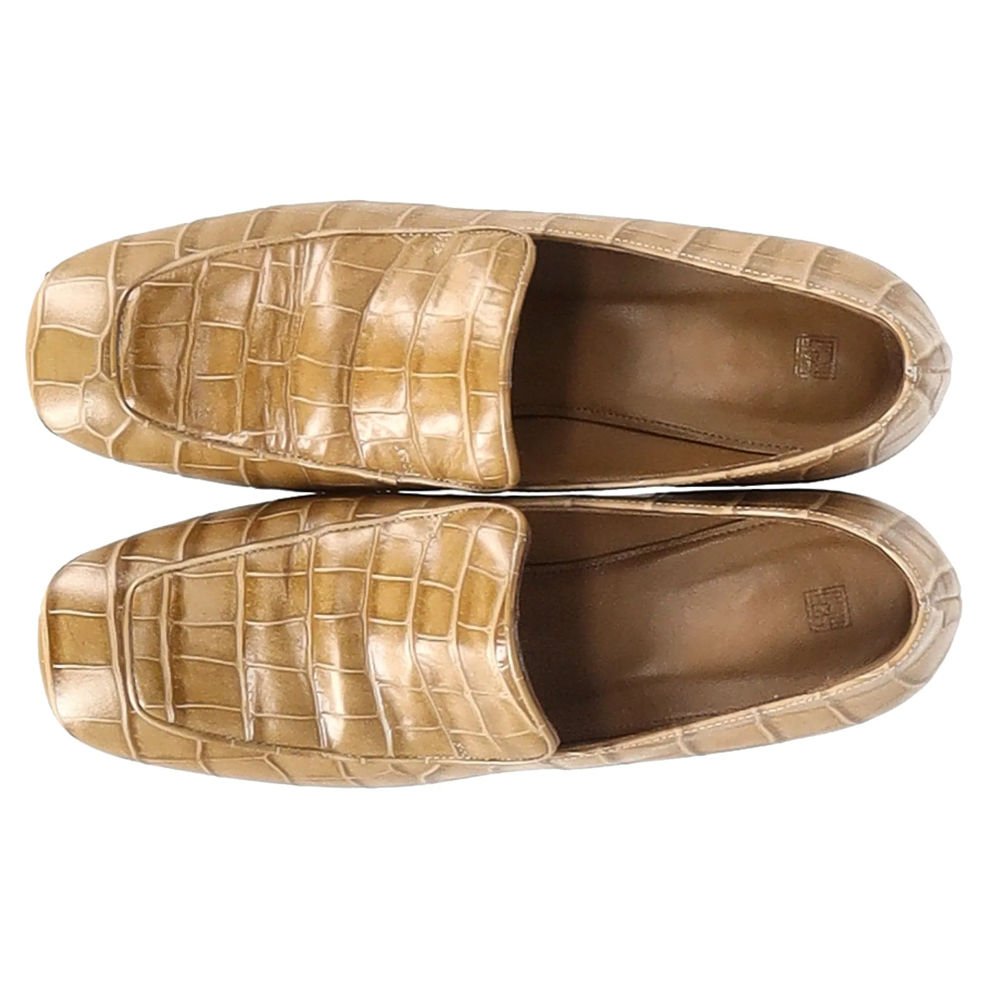 Totme Crocodile-Embossed Loafer Pumps in Brown Cowhide Leather