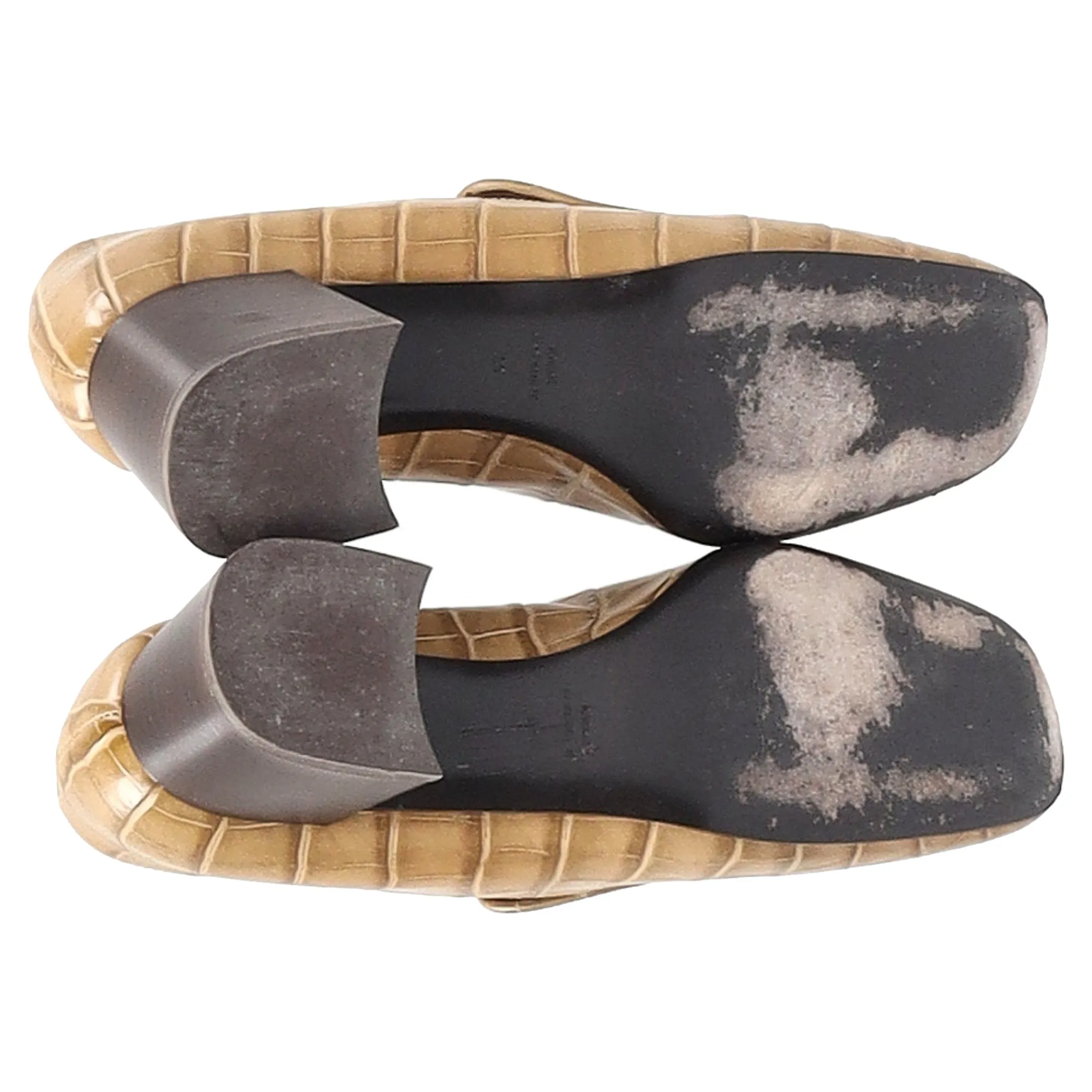 Totme Crocodile-Embossed Loafer Pumps in Brown Cowhide Leather