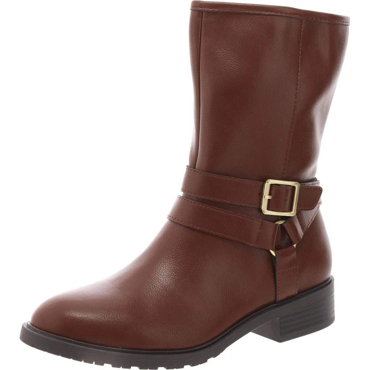 Valeriee Womens Faux Leather Solid Mid-Calf Boots