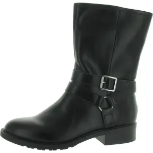 Valeriee Womens Faux Leather Solid Mid-Calf Boots