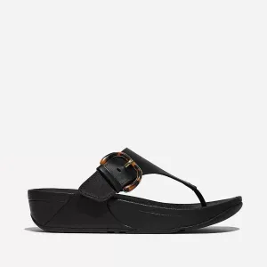 Women Lulu Resin Buckle Leather Toe Post Sandal In Black