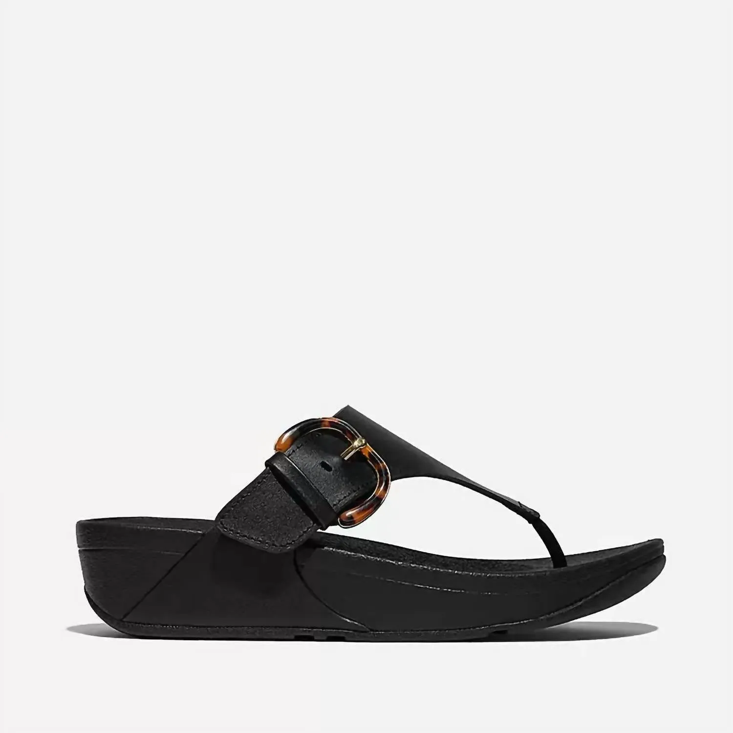 Women Lulu Resin Buckle Leather Toe Post Sandal In Black