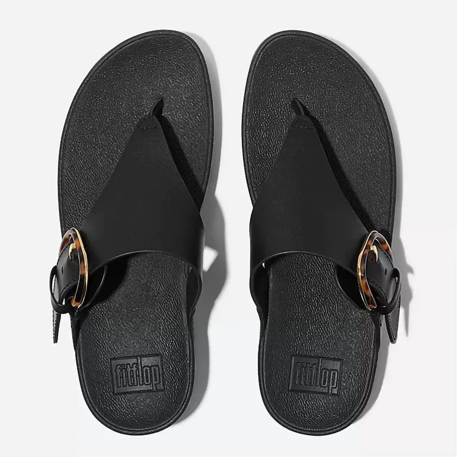 Women Lulu Resin Buckle Leather Toe Post Sandal In Black