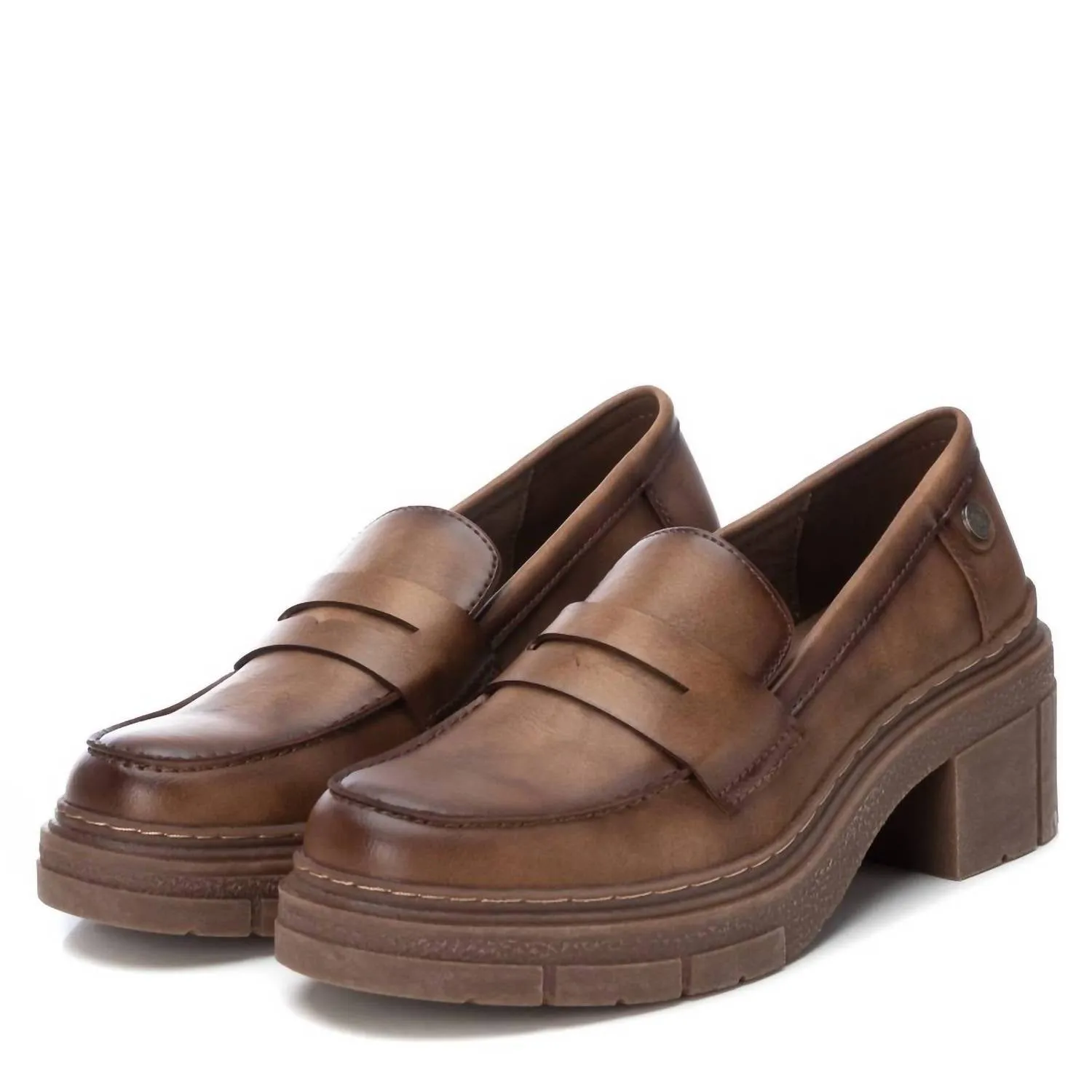 Women's Casual Heeled Moccasins In Light Brown