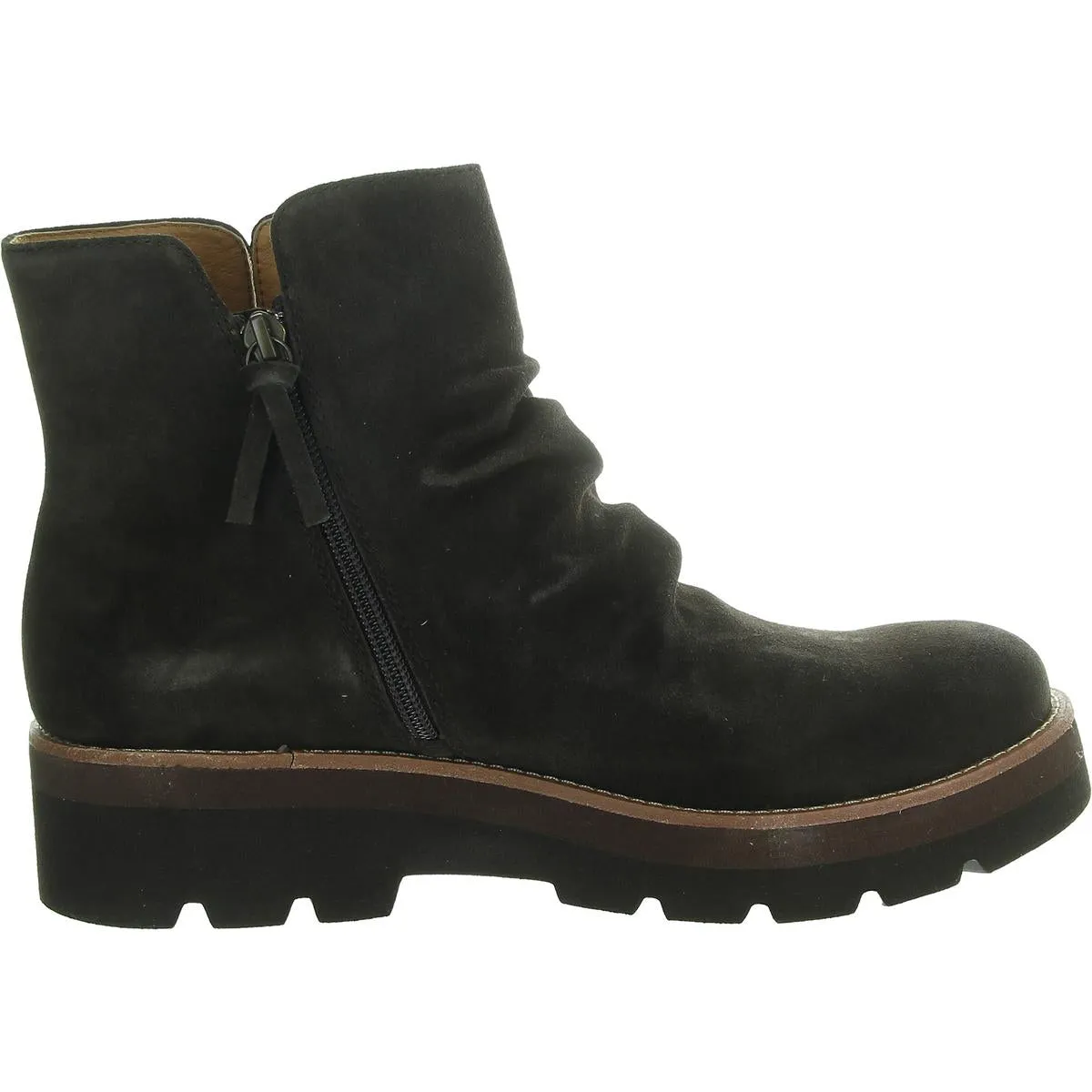 Womens Double Zipper Leather Ankle Boots