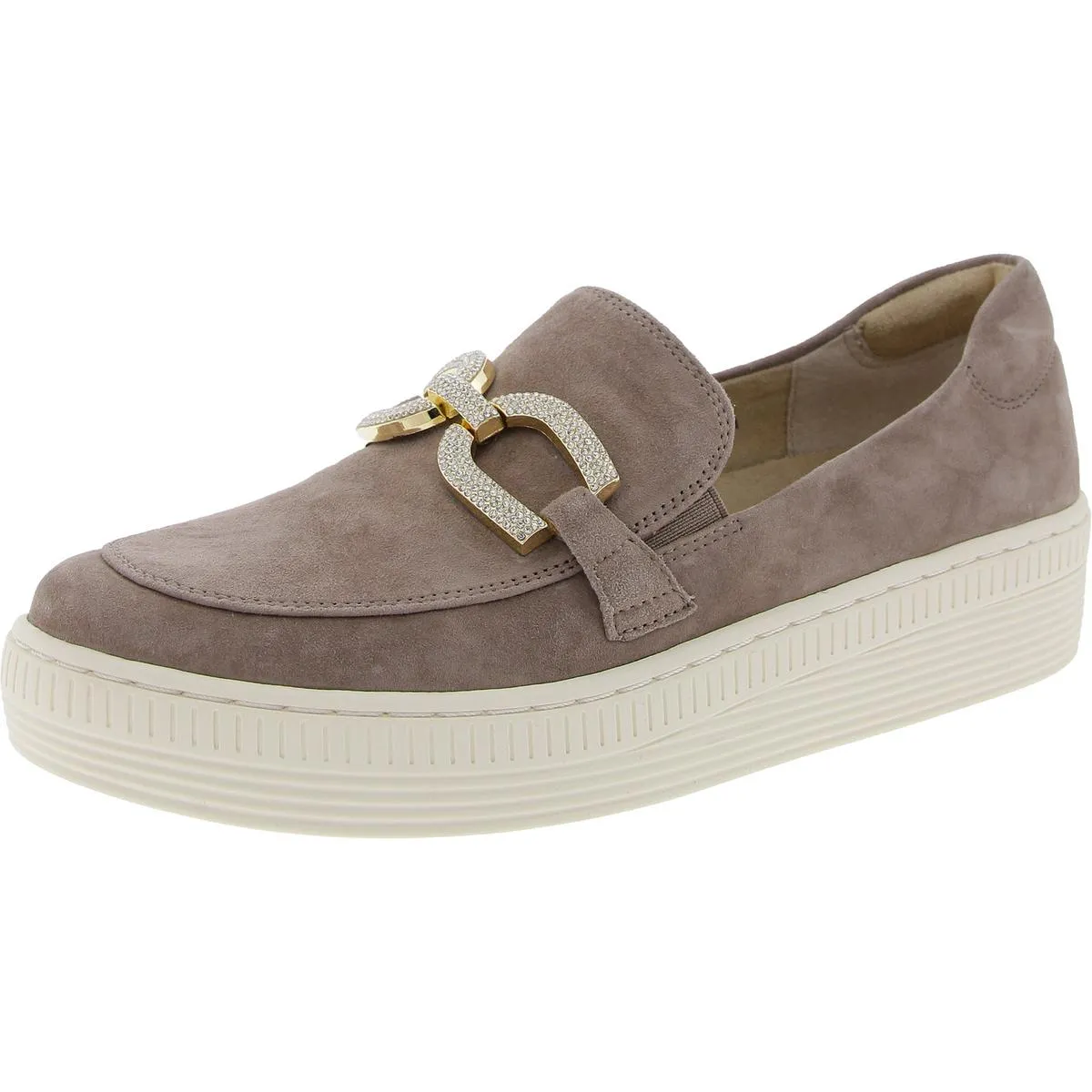 Womens Embellished Suede Slip-On Sneakers