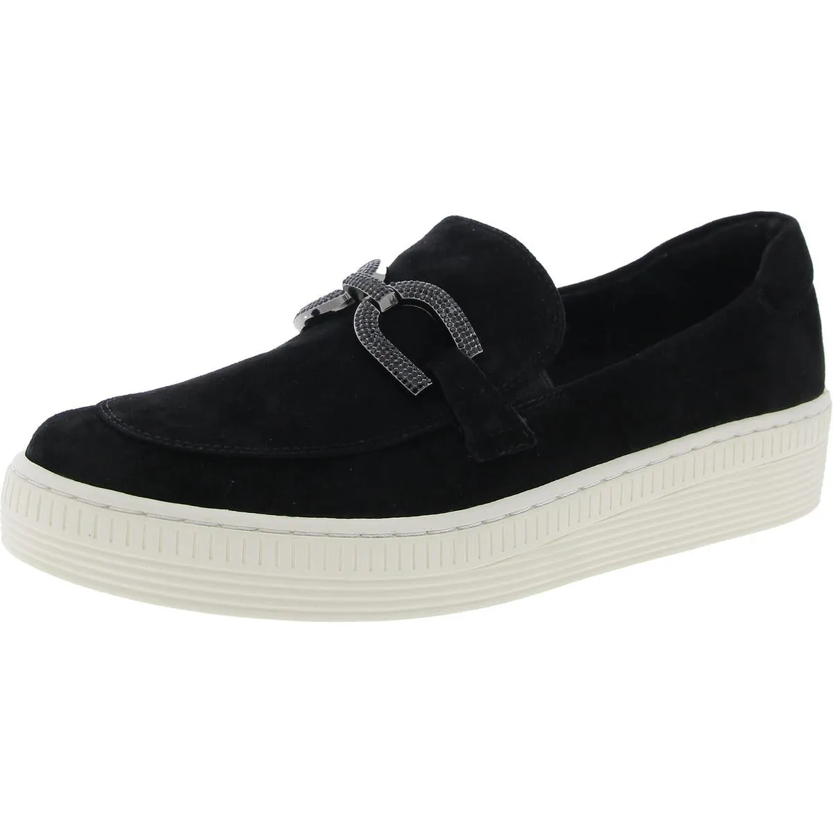Womens Embellished Suede Slip-On Sneakers