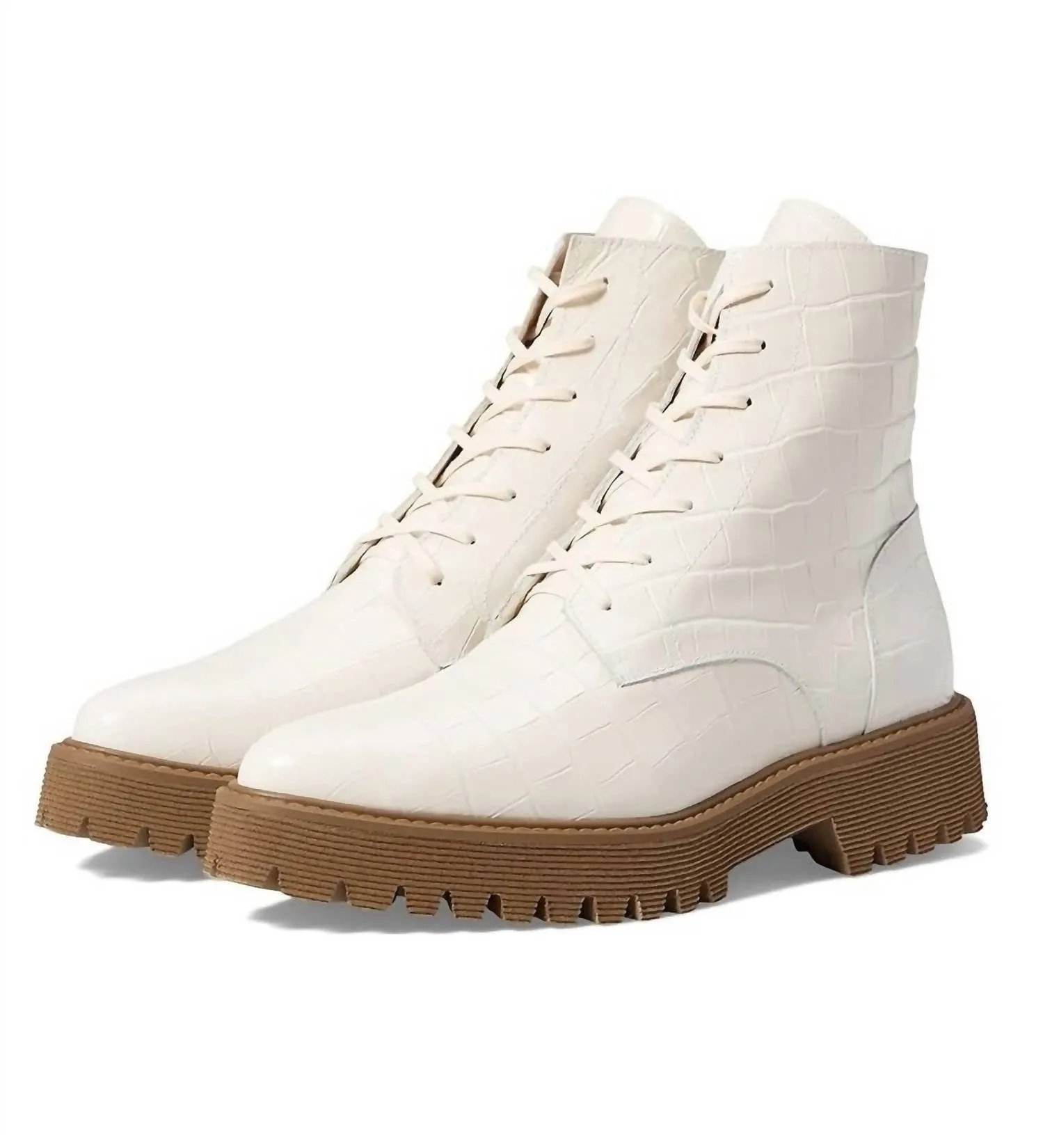 Women's Emi Boots In Creme Embossed Croc