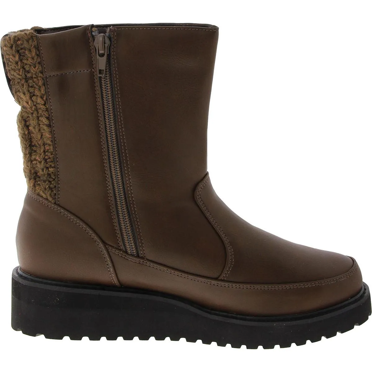 Womens Faux Leather Faux Fur Lined Mid-Calf Boots