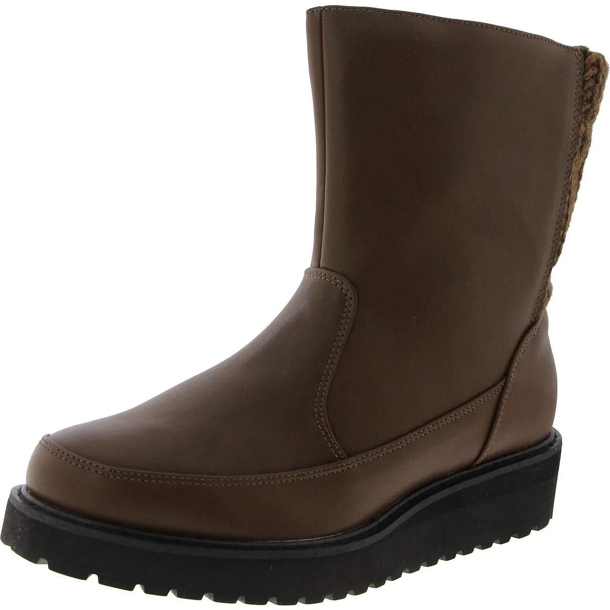 Womens Faux Leather Faux Fur Lined Mid-Calf Boots