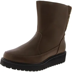 Womens Faux Leather Faux Fur Lined Mid-Calf Boots