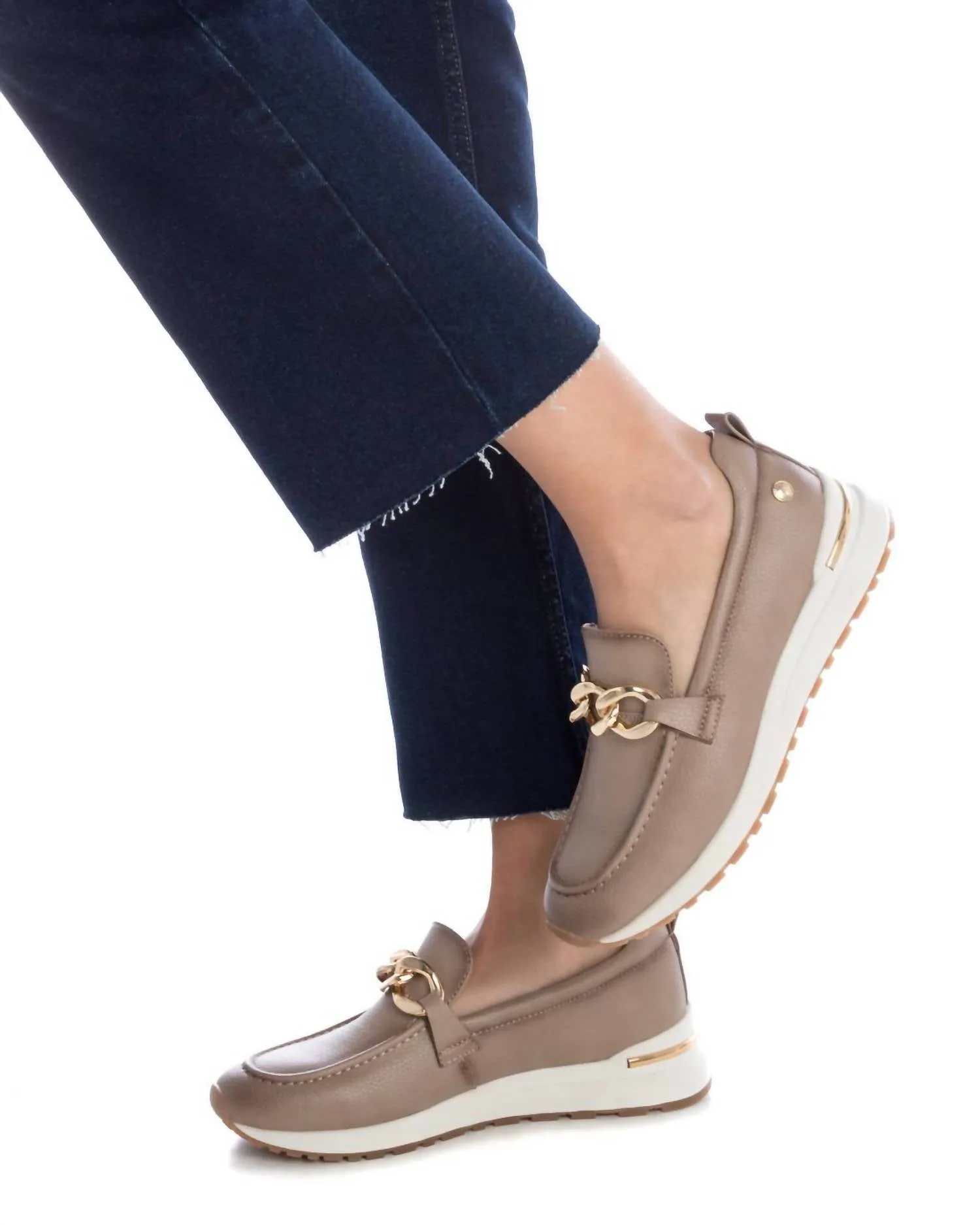 Women's Faux Leather Moccasins In Beige