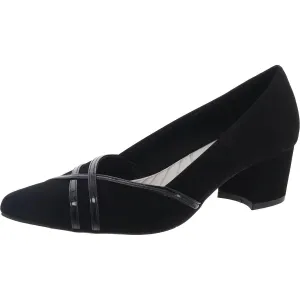 Womens Faux Leather Trim Faux Suede Block Heels