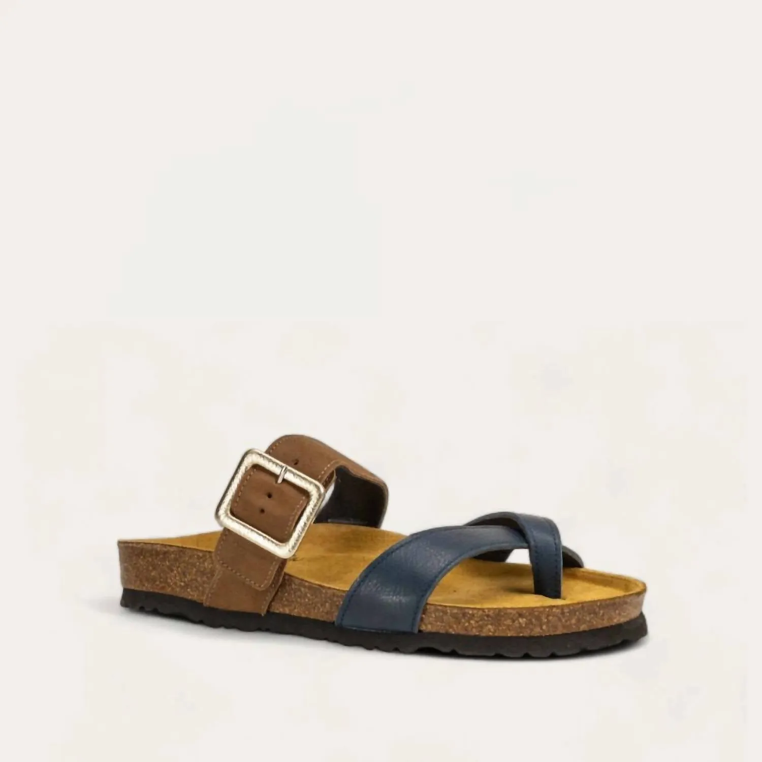 Women's Fresno Toe Loop Slide Sandal In Soft Ink Leather/antique Brown