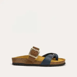 Women's Fresno Toe Loop Slide Sandal In Soft Ink Leather/antique Brown