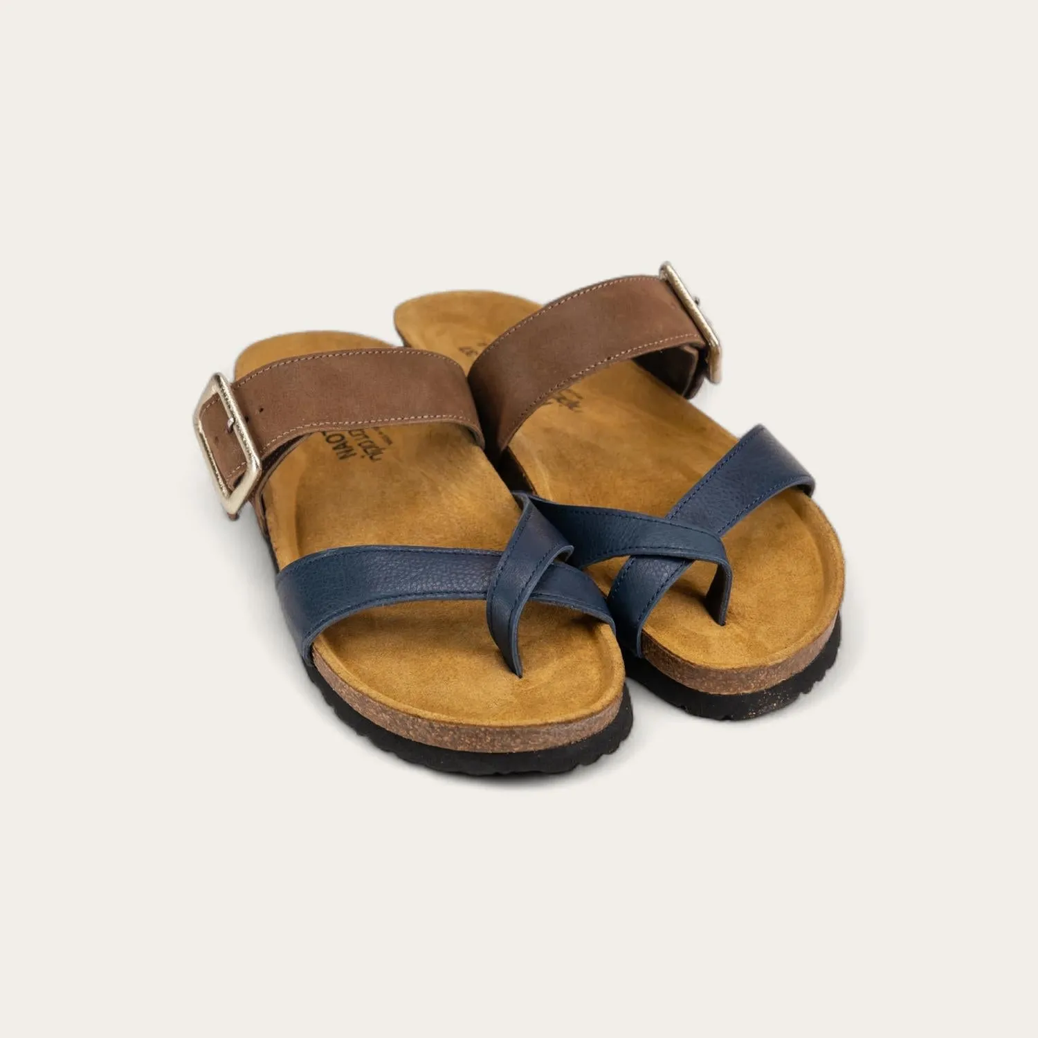 Women's Fresno Toe Loop Slide Sandal In Soft Ink Leather/antique Brown