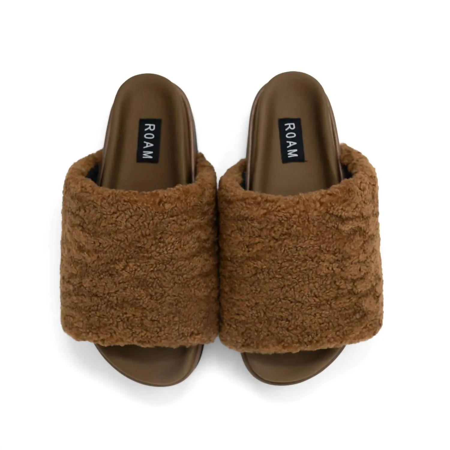 Women's Fuzzy Platform Slide In Cognac