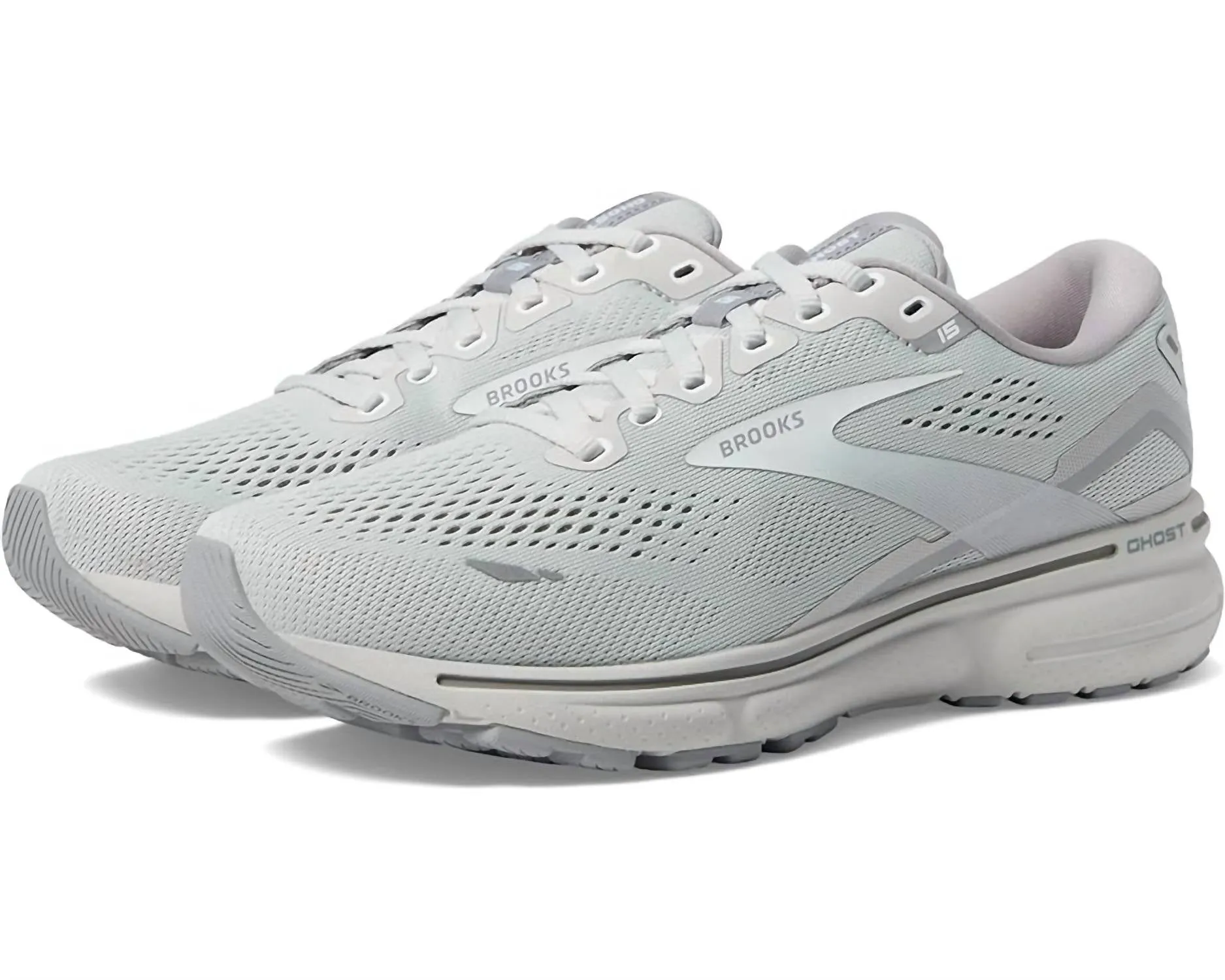 Women's Ghost 15 Running Shoes Wide Width ( D Width ) In Oyster/alloy/white