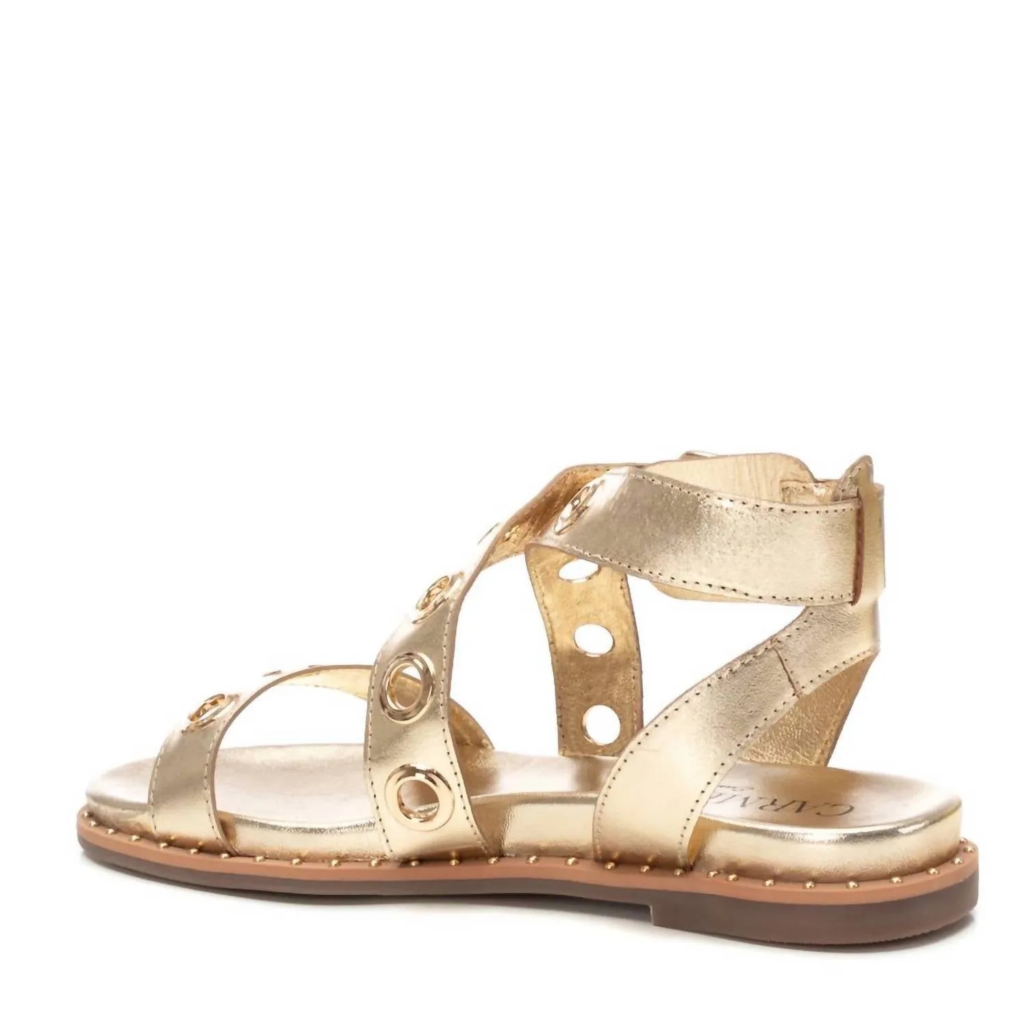 Women's Gladiator Sandal With Eyelet Detail In Gold