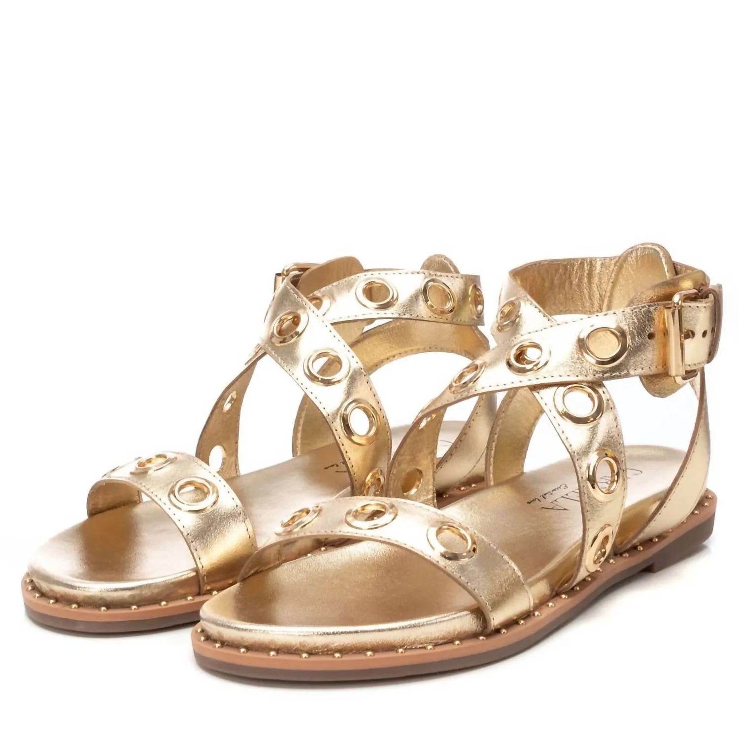 Women's Gladiator Sandal With Eyelet Detail In Gold