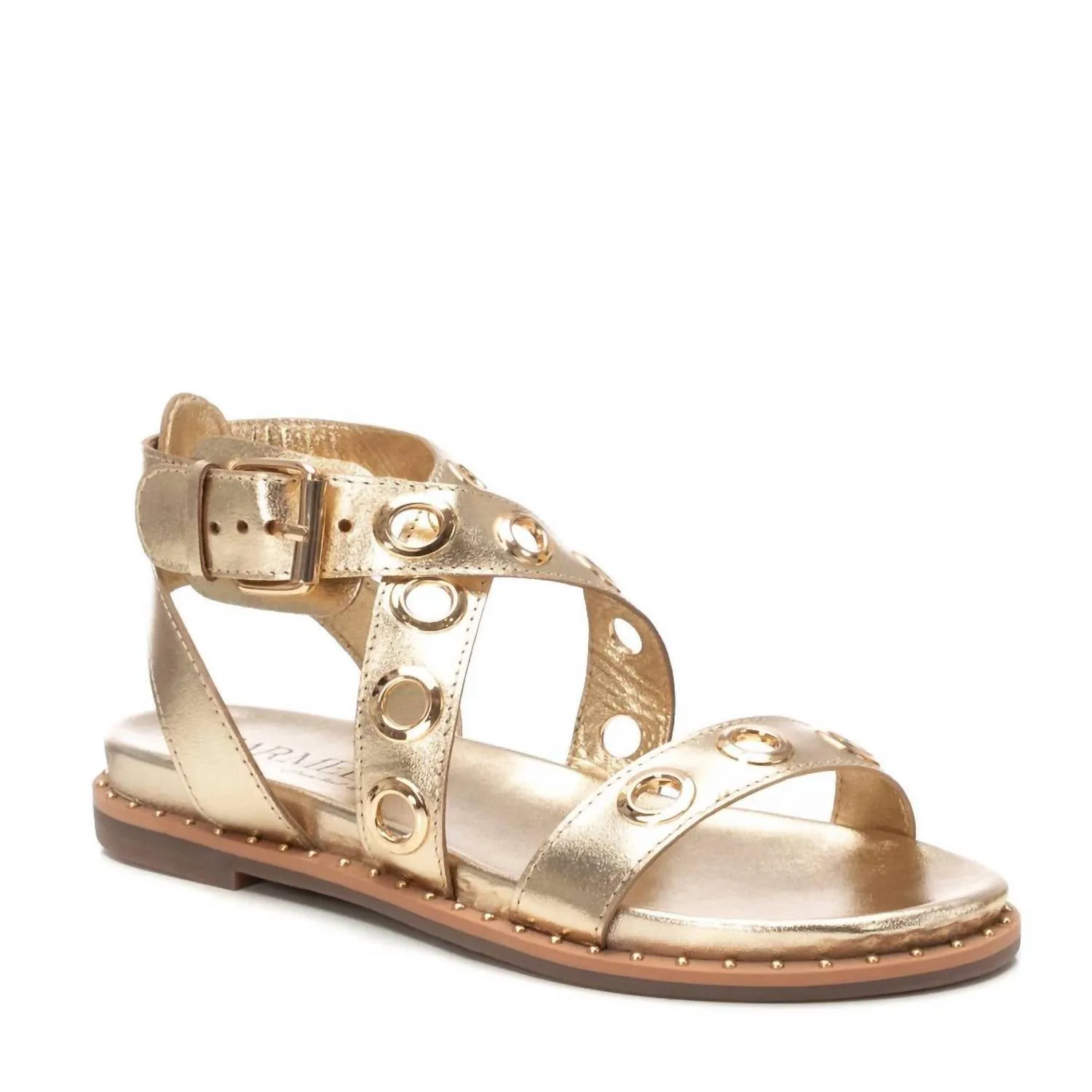 Women's Gladiator Sandal With Eyelet Detail In Gold