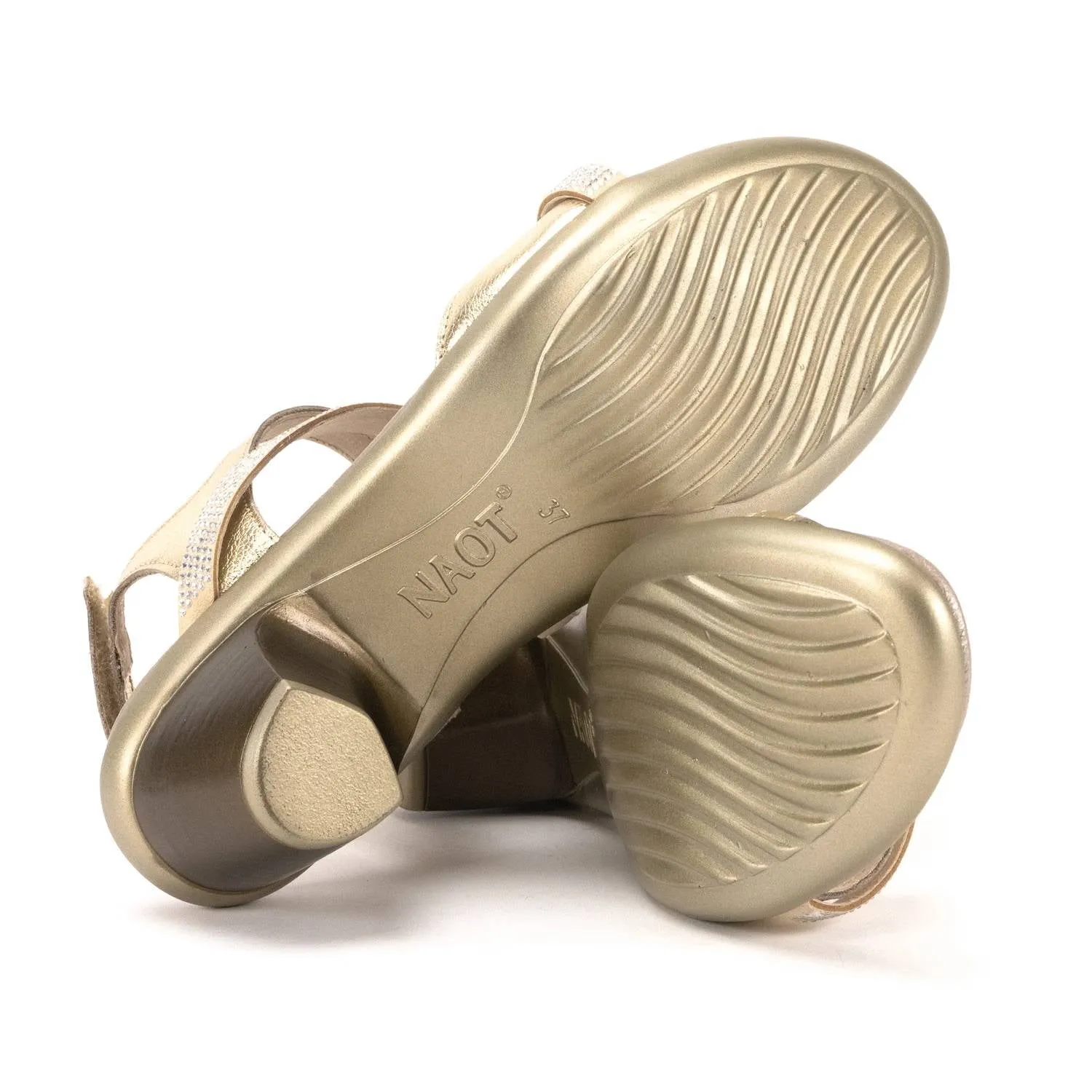 Women's Innovate Leather Rhinestones Sandal In Gold