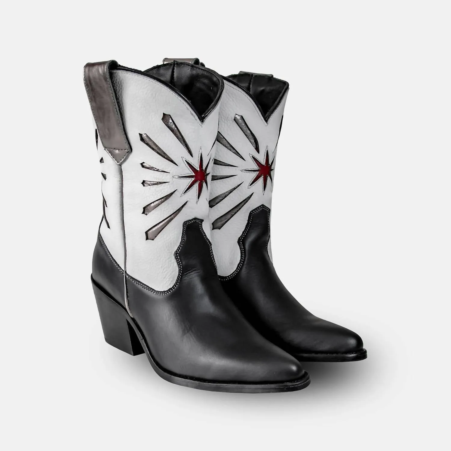 Women's Italian Western Premium Leather Show Boots In White & Black