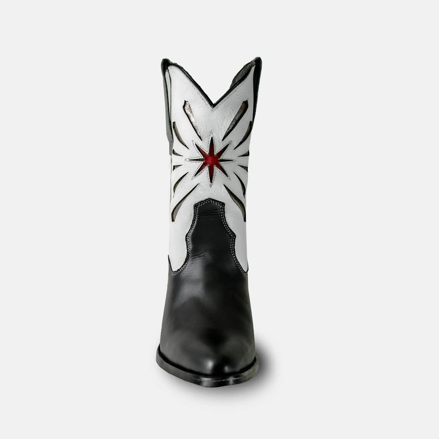 Women's Italian Western Premium Leather Show Boots In White & Black