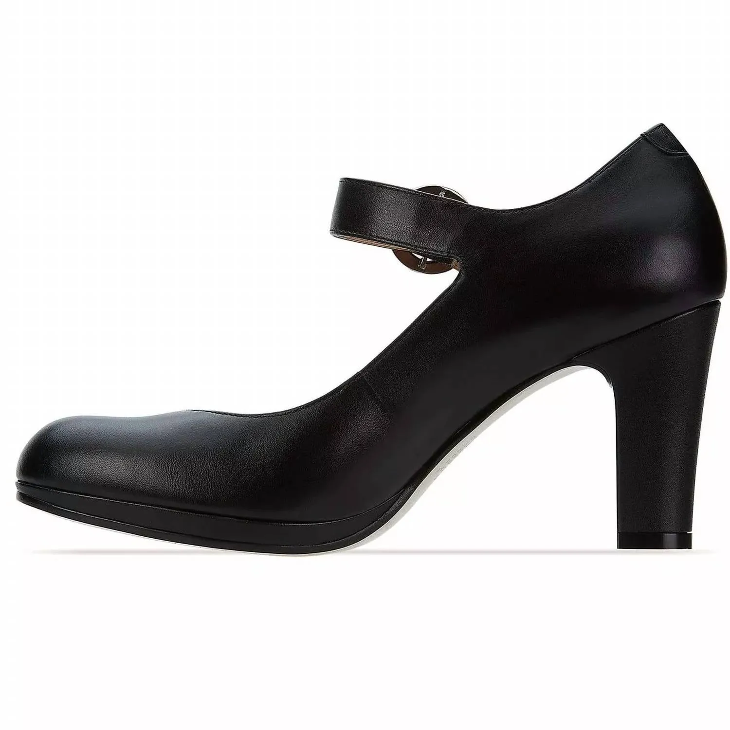 Women's Leather Heels With Ankle Strap In Black