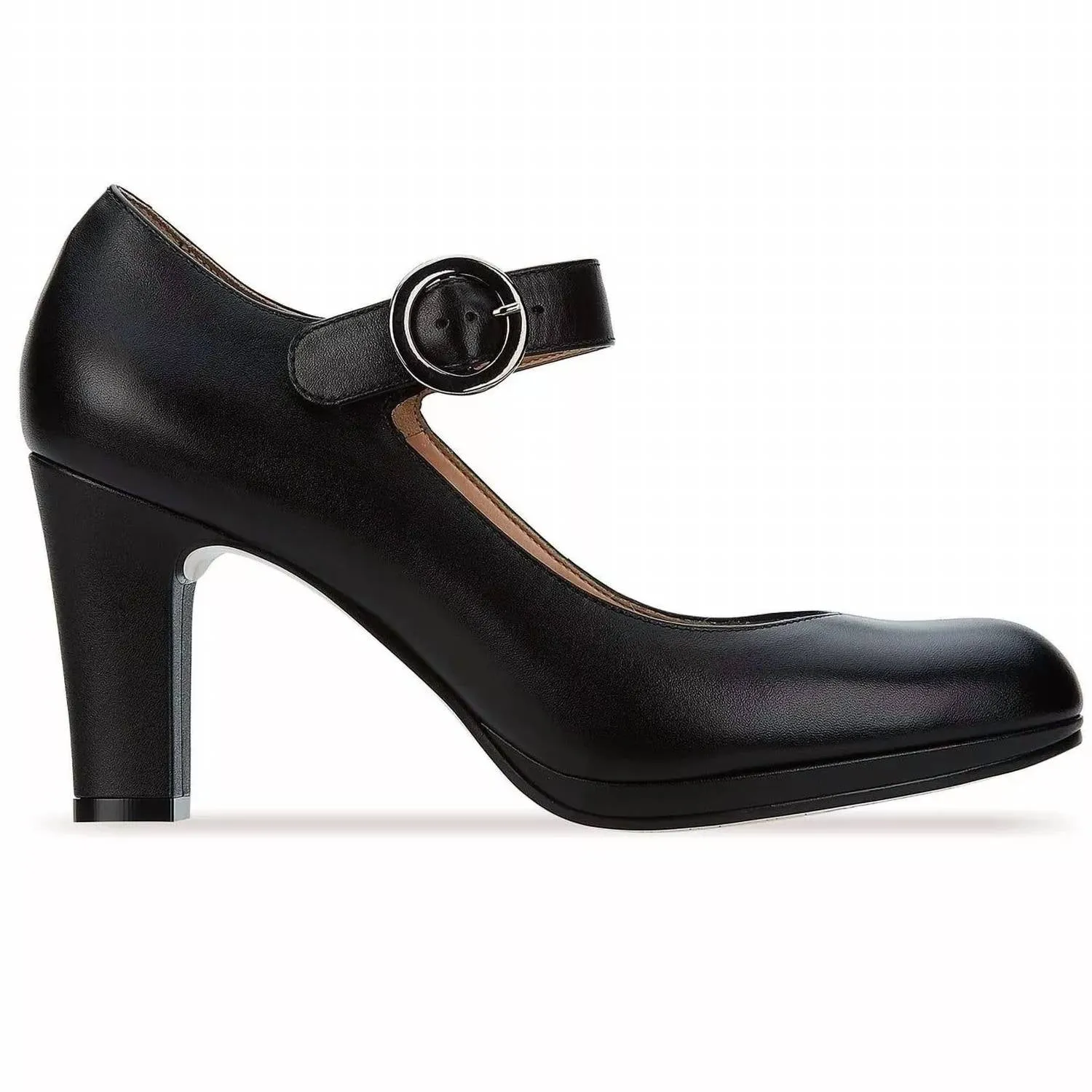 Women's Leather Heels With Ankle Strap In Black