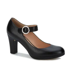 Women's Leather Heels With Ankle Strap In Black